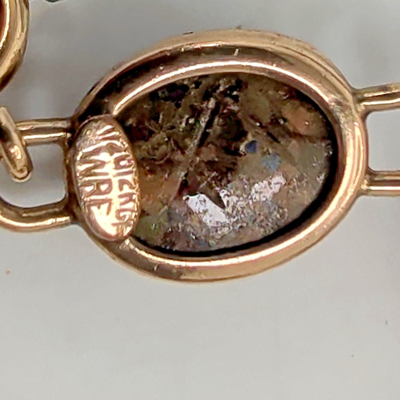 Vintage WRE 1/20 12K GF Gold Filled Multi Gemstone Carved Scarab Link Bracelet