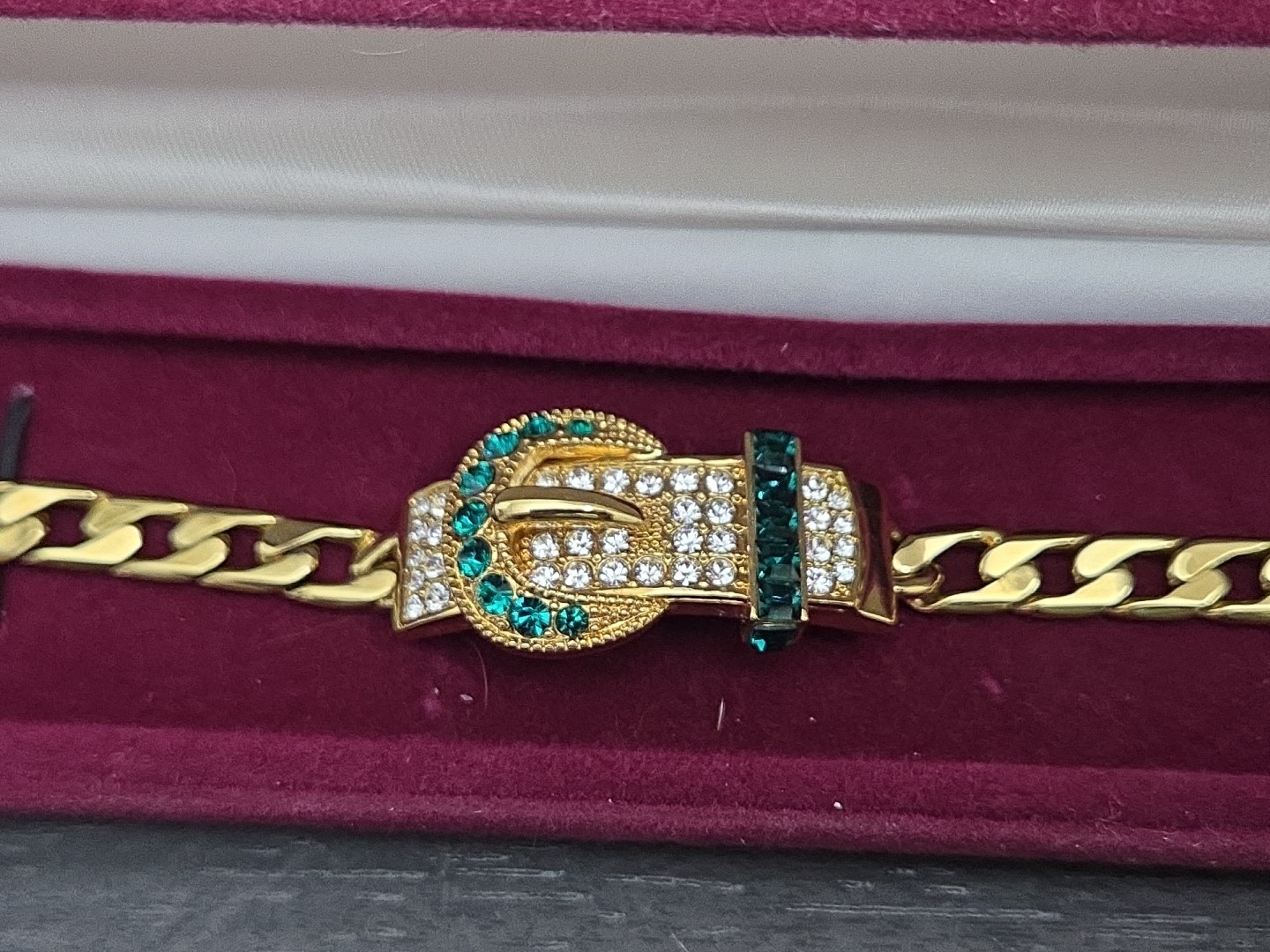 Camrose & Kross Jacqueline Kennedy JBK Emerald & Crystal 8″ Buckle Bracelet