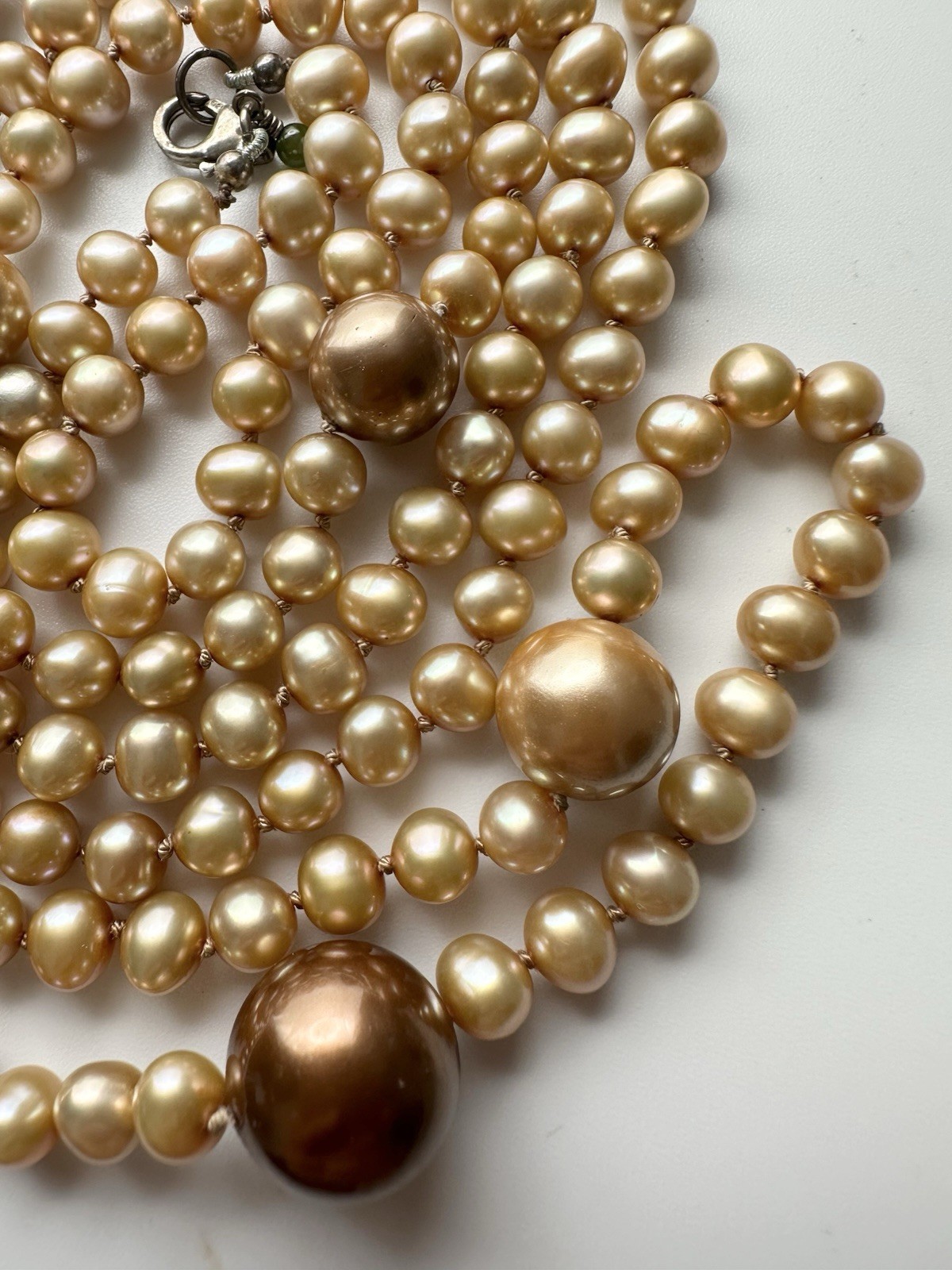 Vintage Freshwater Pearl With Large Imitation Pearl Necklace 48” Sterling Clasp