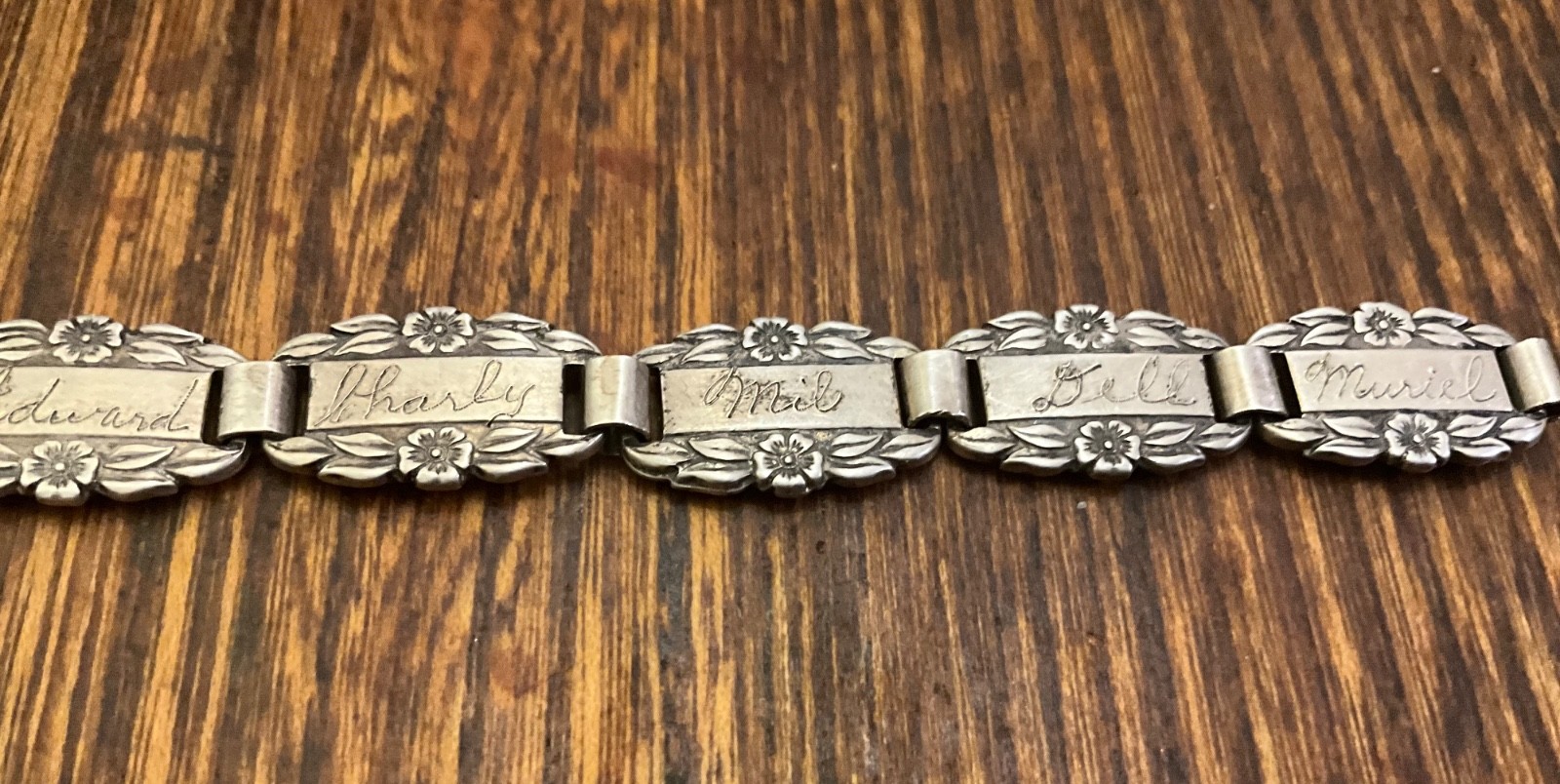 World War II era Sterling silver forget me not bracelet 7.5 inches