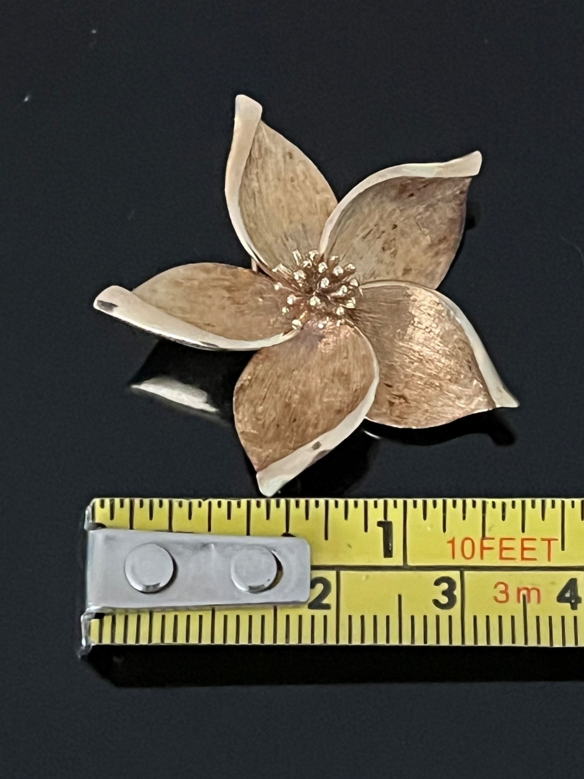 Vintage Solid 14K gold Flower pin and matching Screw back earrings, Fisher DsVa