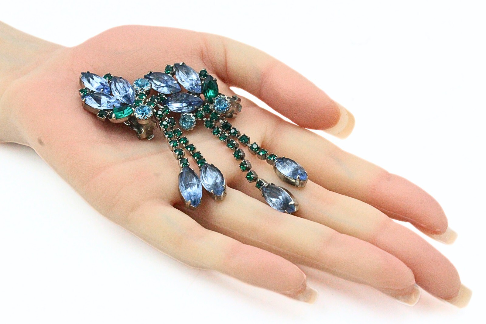 Holiday Light Blue Green Fancy Rhinestones Crystal Dangle Drop Long Earrings