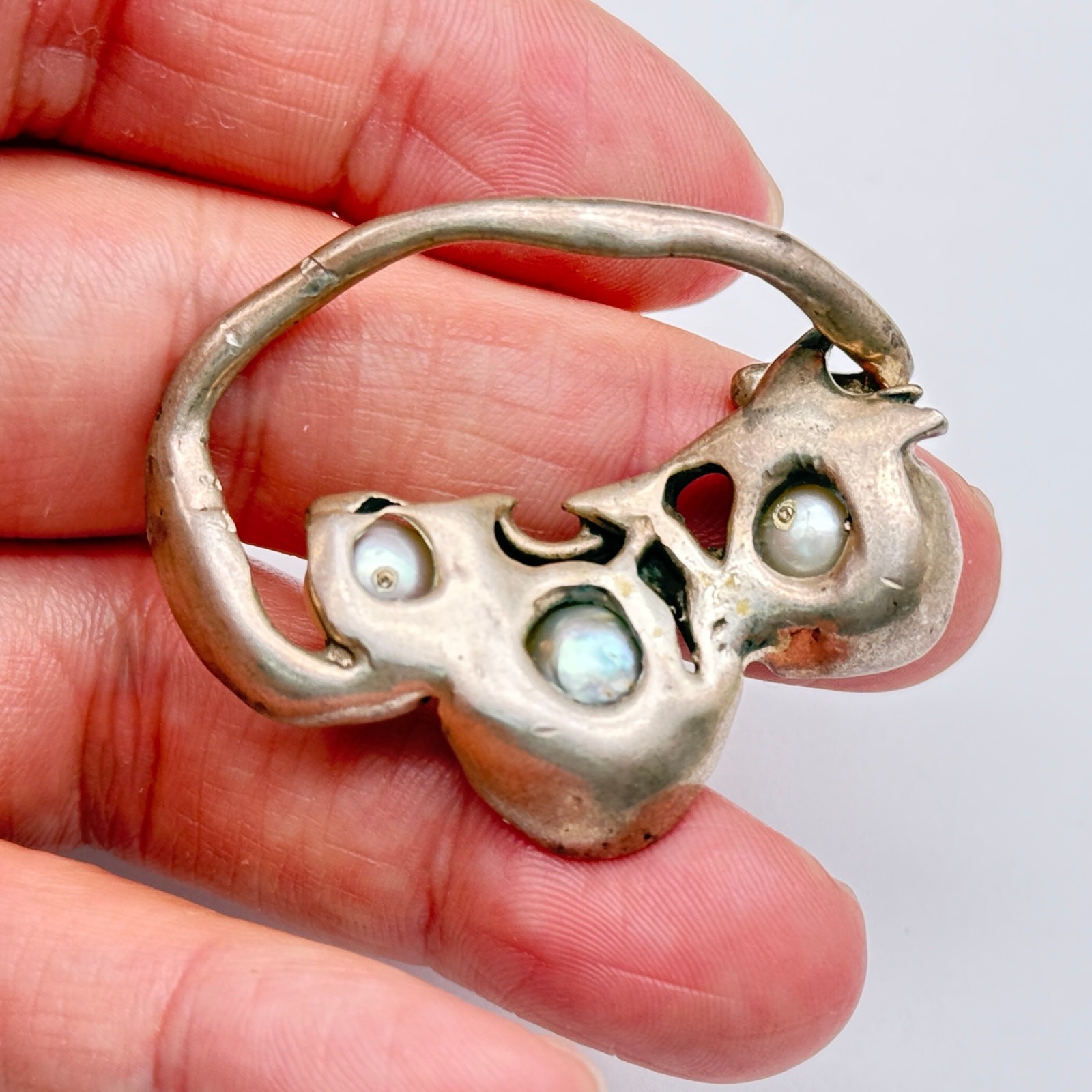 Vintage Brutalist Abstract Pearl Silver Pendant