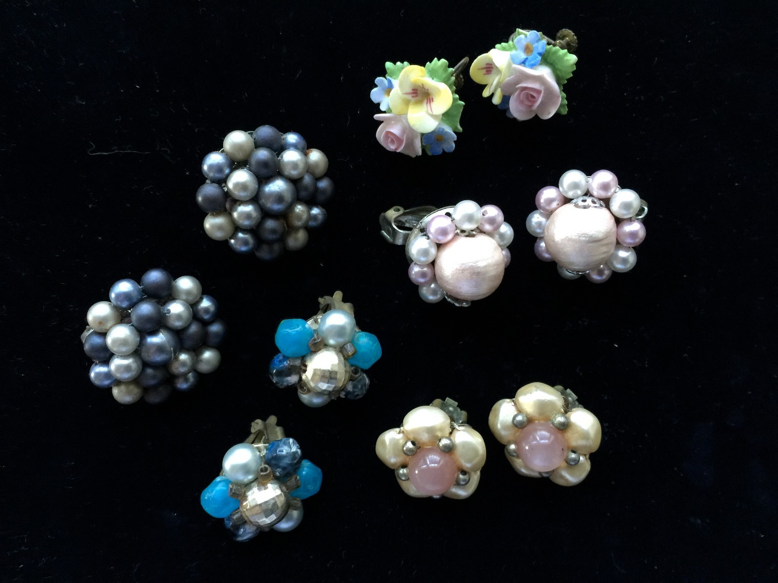 Lot Of 5 Pair Vintage Hong Kong Japan Denton England Clip Earrings
