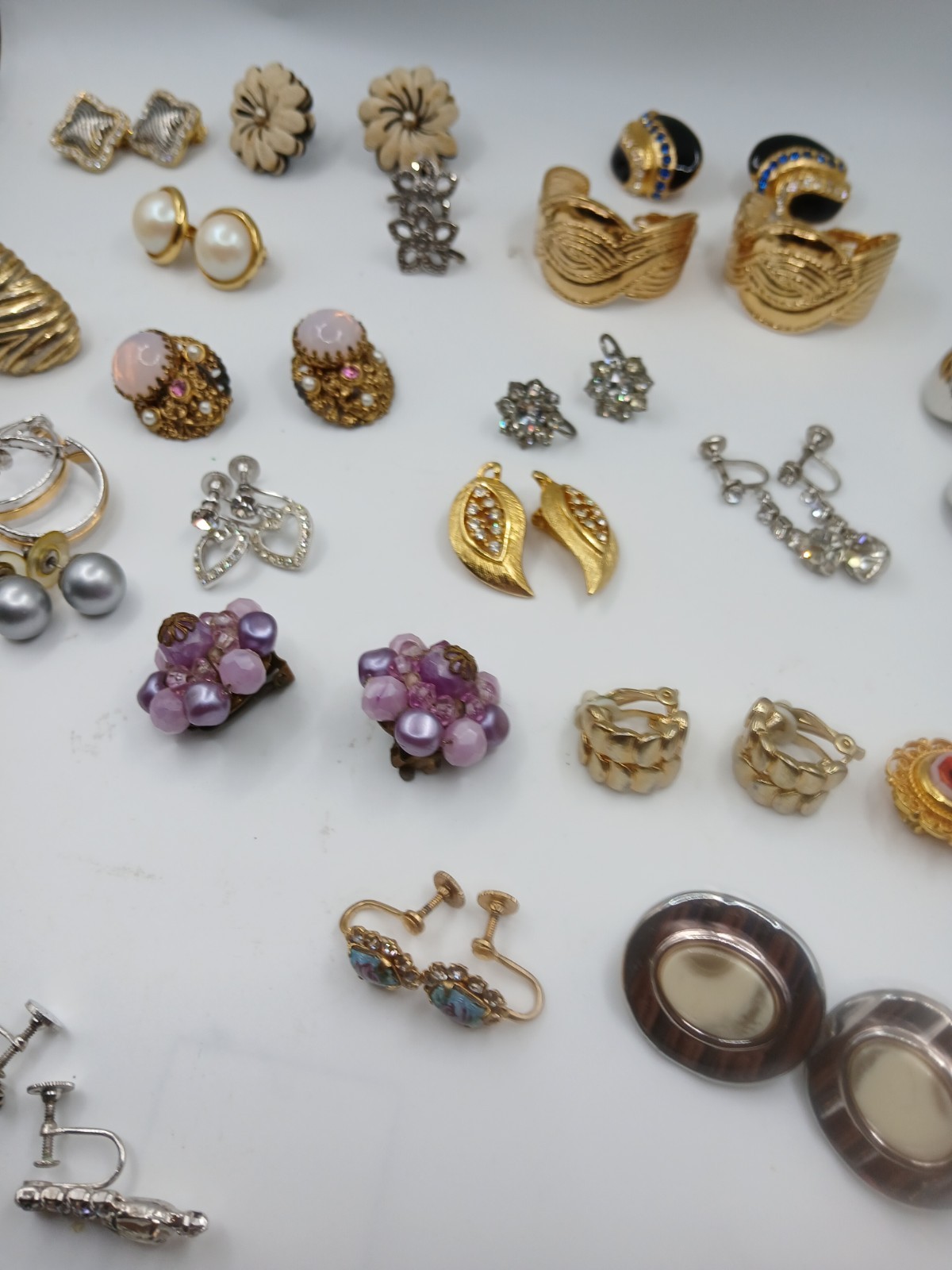 Lot 30 Vintage Now EARRINGS Clip and Screw On Rhinestone Enamel Costume Jewelry