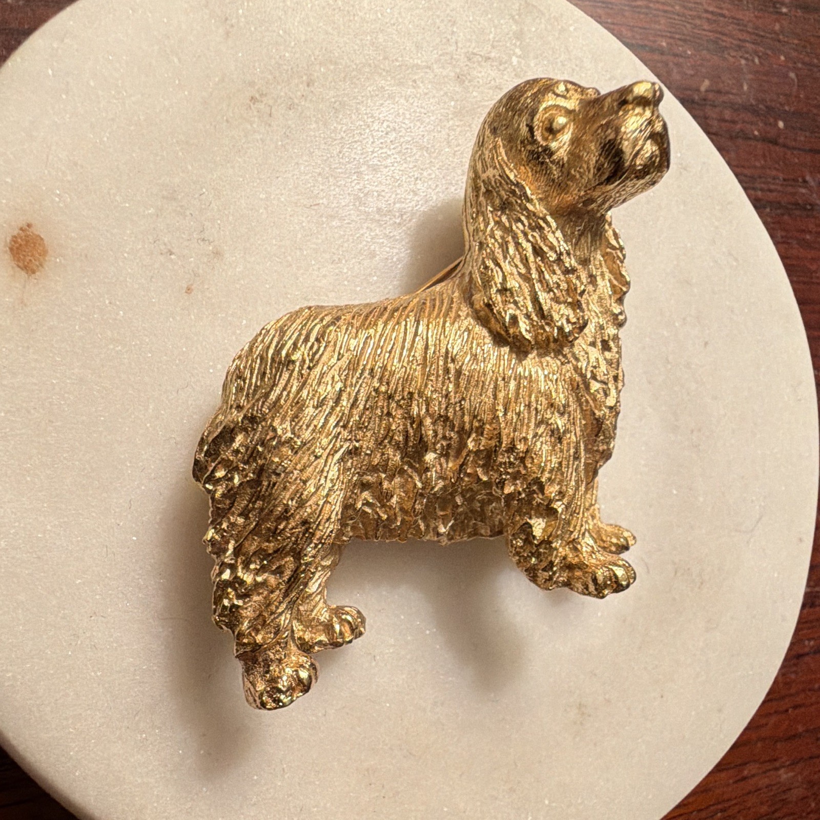 Trifari Vintage Silver Tone Cocker Spaniel Dog Figural Pin Brooch Gold Textured