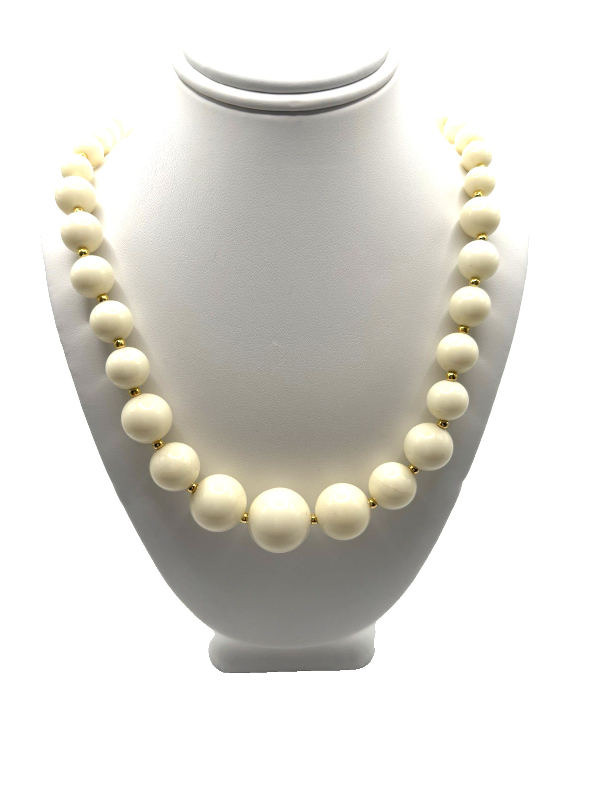 Vintage Plastic Beads Necklace Earrings & Bangle Cream Gold Tone J1-3028