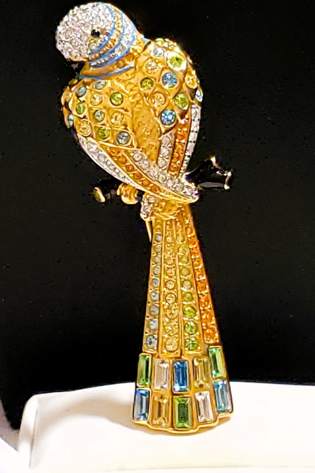 SWAROVSKI Parrot Brooch Aqua & Green Pave Crystals Gold Encrusted