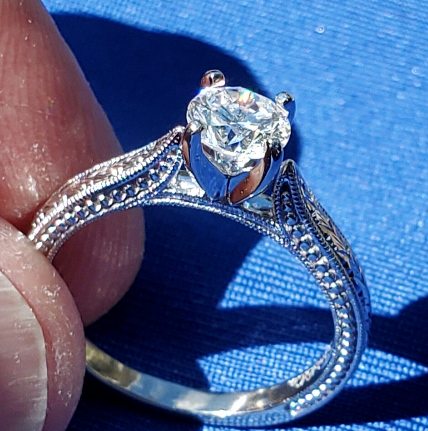 ORIGINAL Gabriel co DIAMOND EARTH MINED Deco Engagement Ring 14K GOLD Solitaire