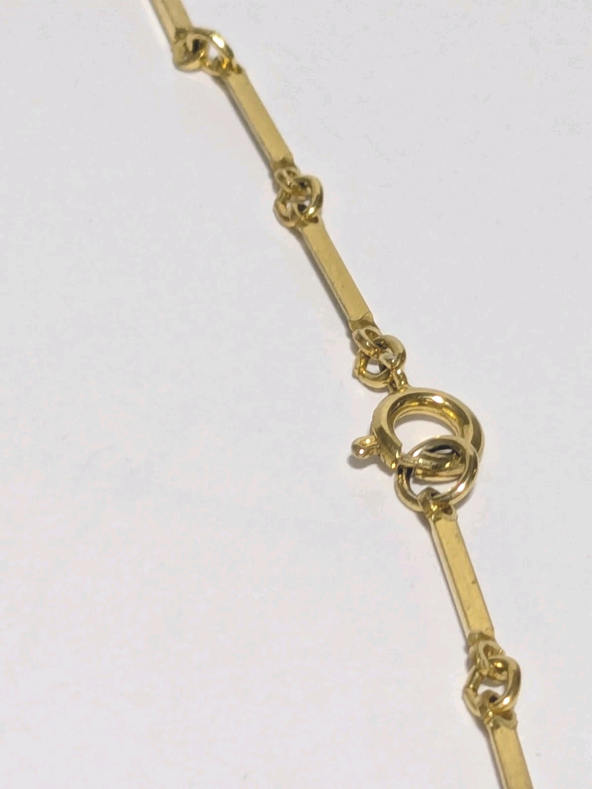 Gold Tone Bar Link & Faux White Pearl Pendant Necklace Vintage 14″