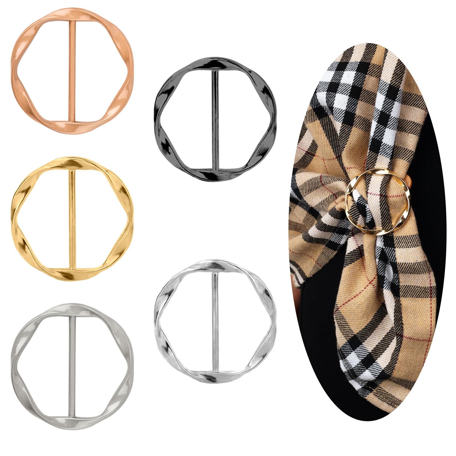 5pcs Scarf Ring Clips, Alloy Metal in 5 Colors Medium, Colorful