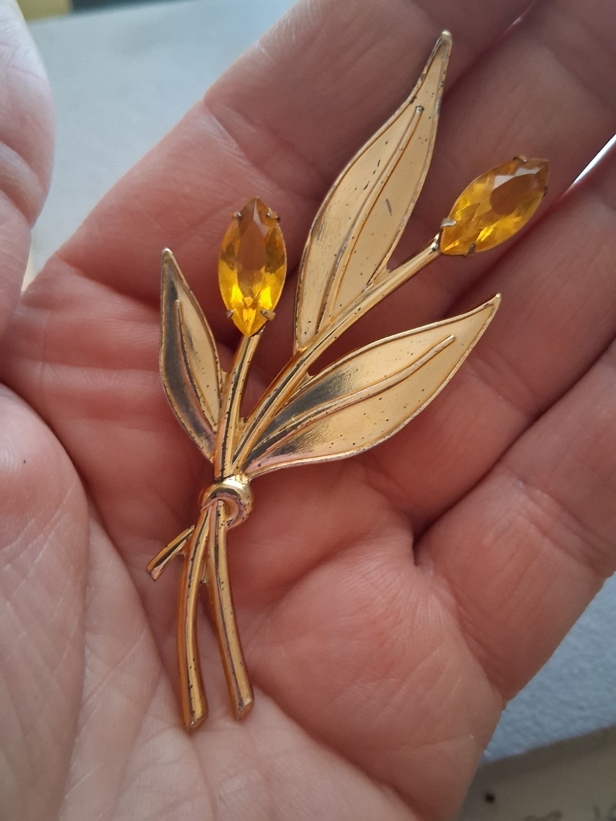 Sterling Craft Coro gold over silver. Tulip brooch w/yellow stones