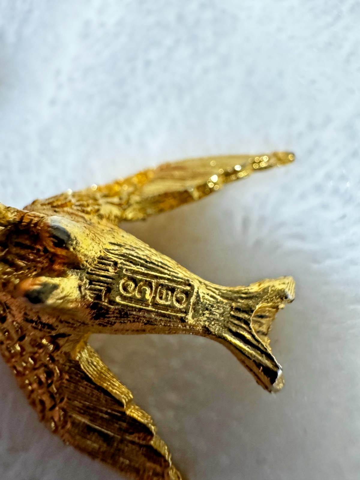 Vintage HOBCO Flying Bird with Pink Rhinestones Charm Gold Plated