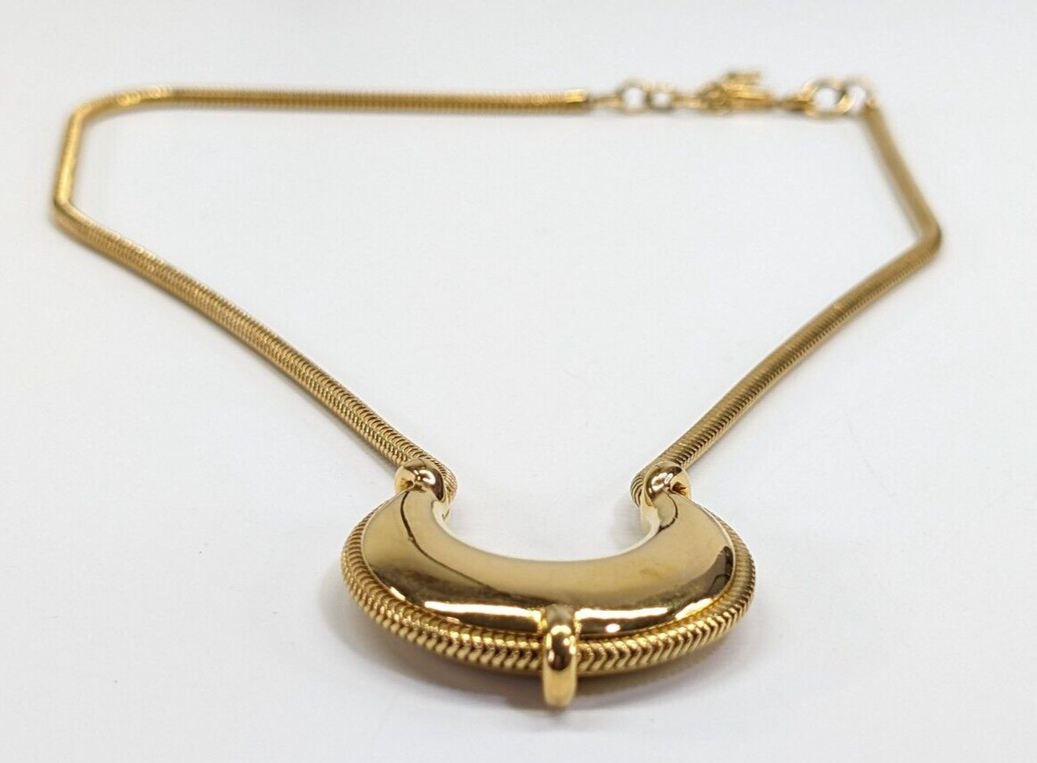 Vintage Monet Crescent Moon Pendant Slide Gold Tone Rope Chain Necklace 20″ Long