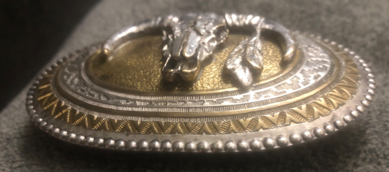 Crumrine Belt Buckle: Silver Plate & 10K Gold Cow Skull, Bold Southwest Splendor