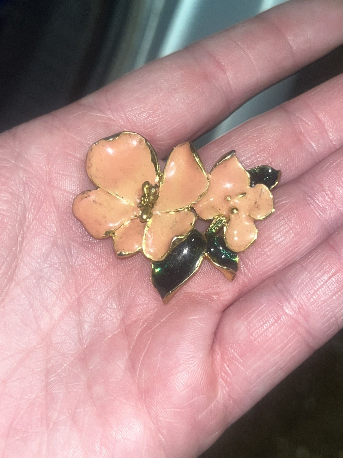 Flowers leaves enamel brooch pin 1.5″