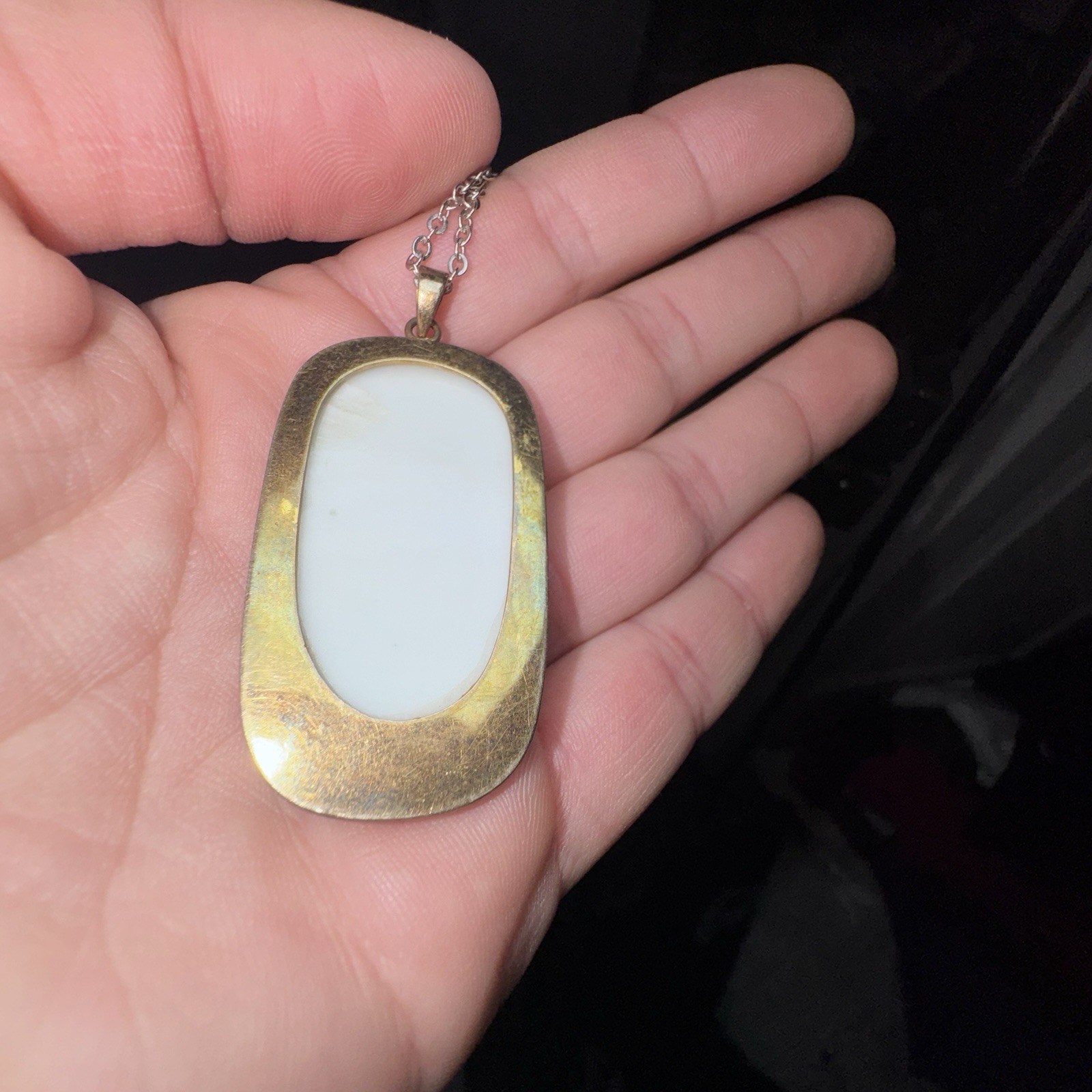 Vintage 925 Sterling Silver Asian Porcelain Pendant Hand‑Painted Far East Scene