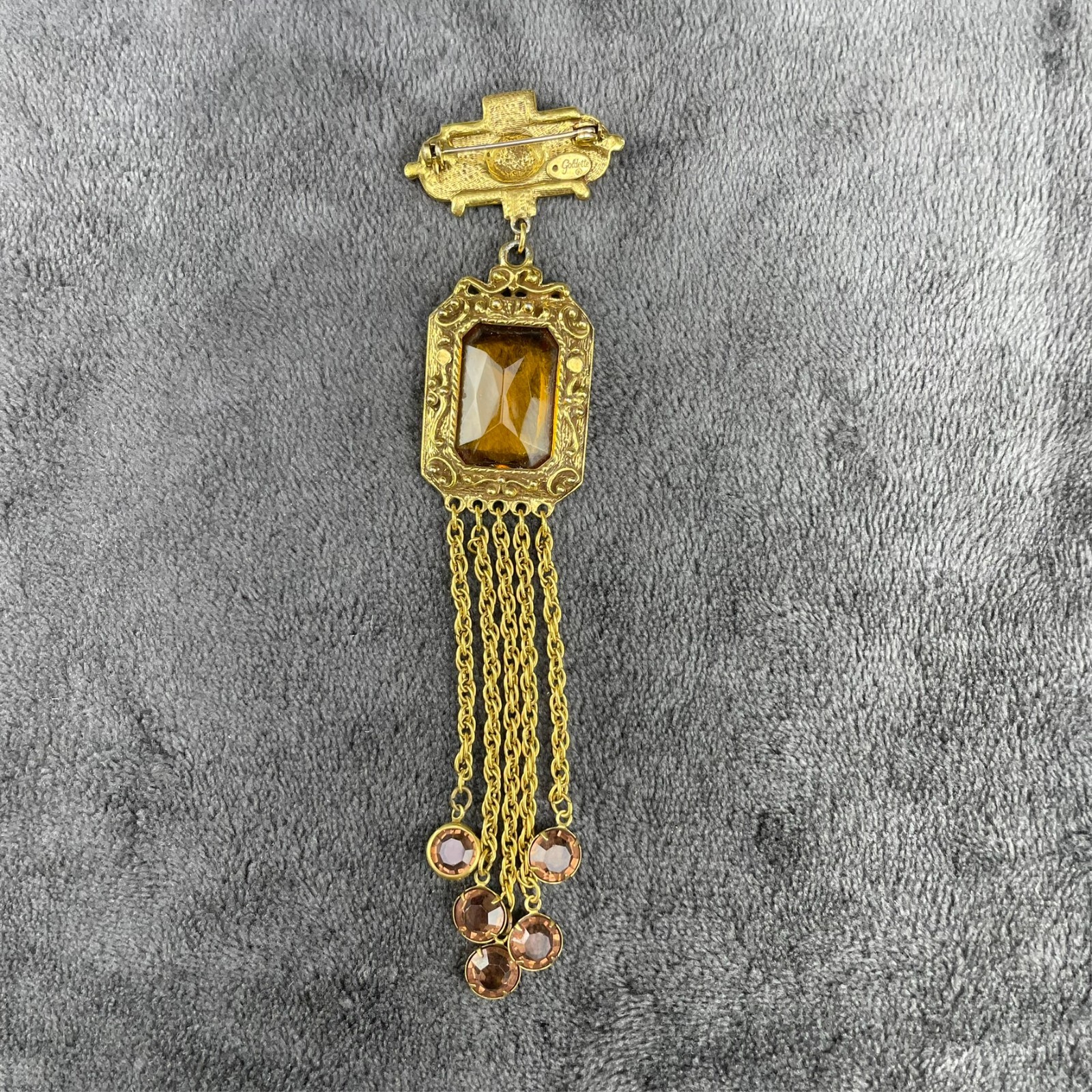 Vintage Goldette Brooch Dangle Tassle Gold Tone SEE PICTURES/DESCRIPTION