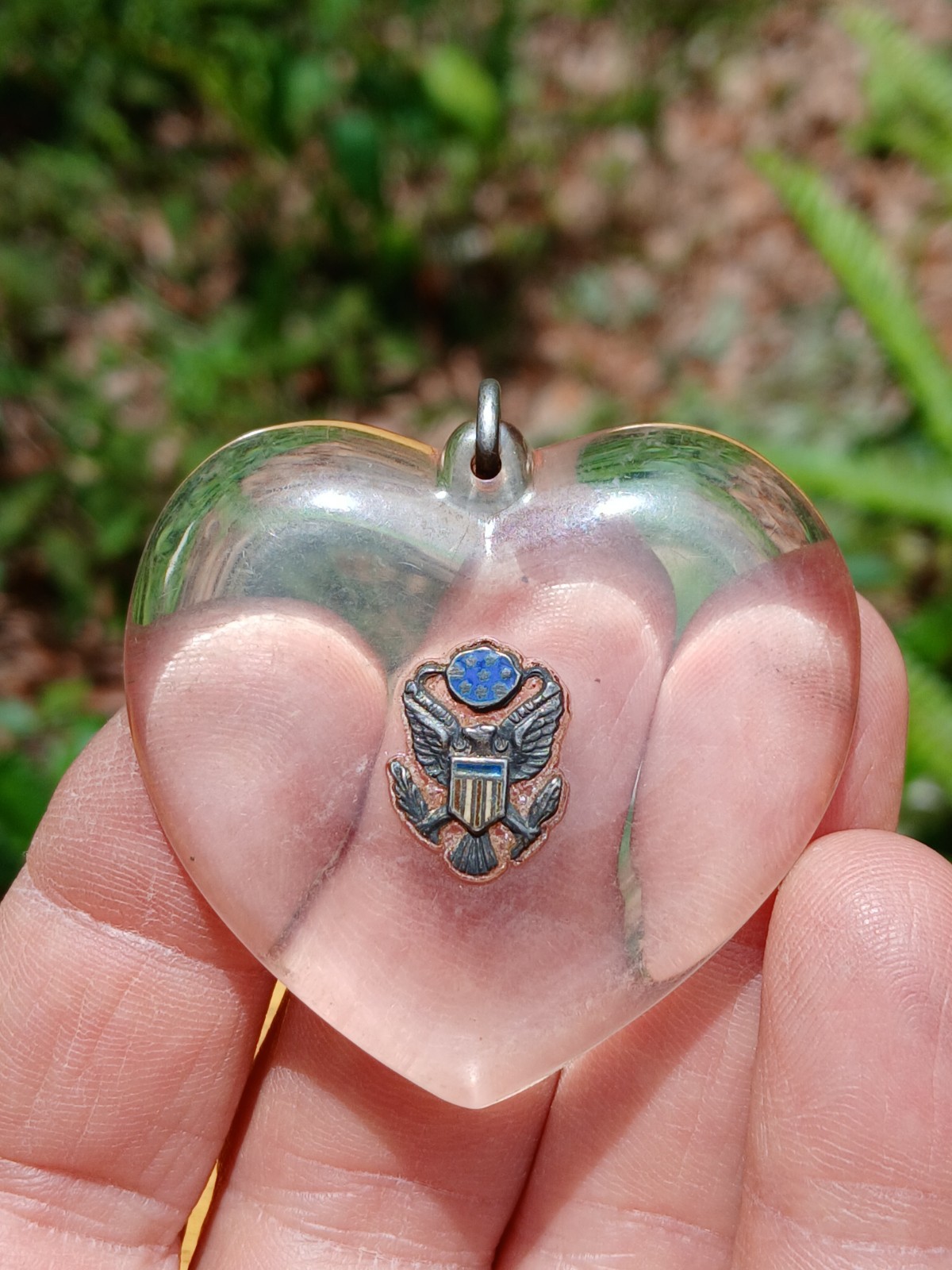 Vintage WWII Lucite Military Sweetheart Jewelry Pendant W/ US Shield Eagle Seal