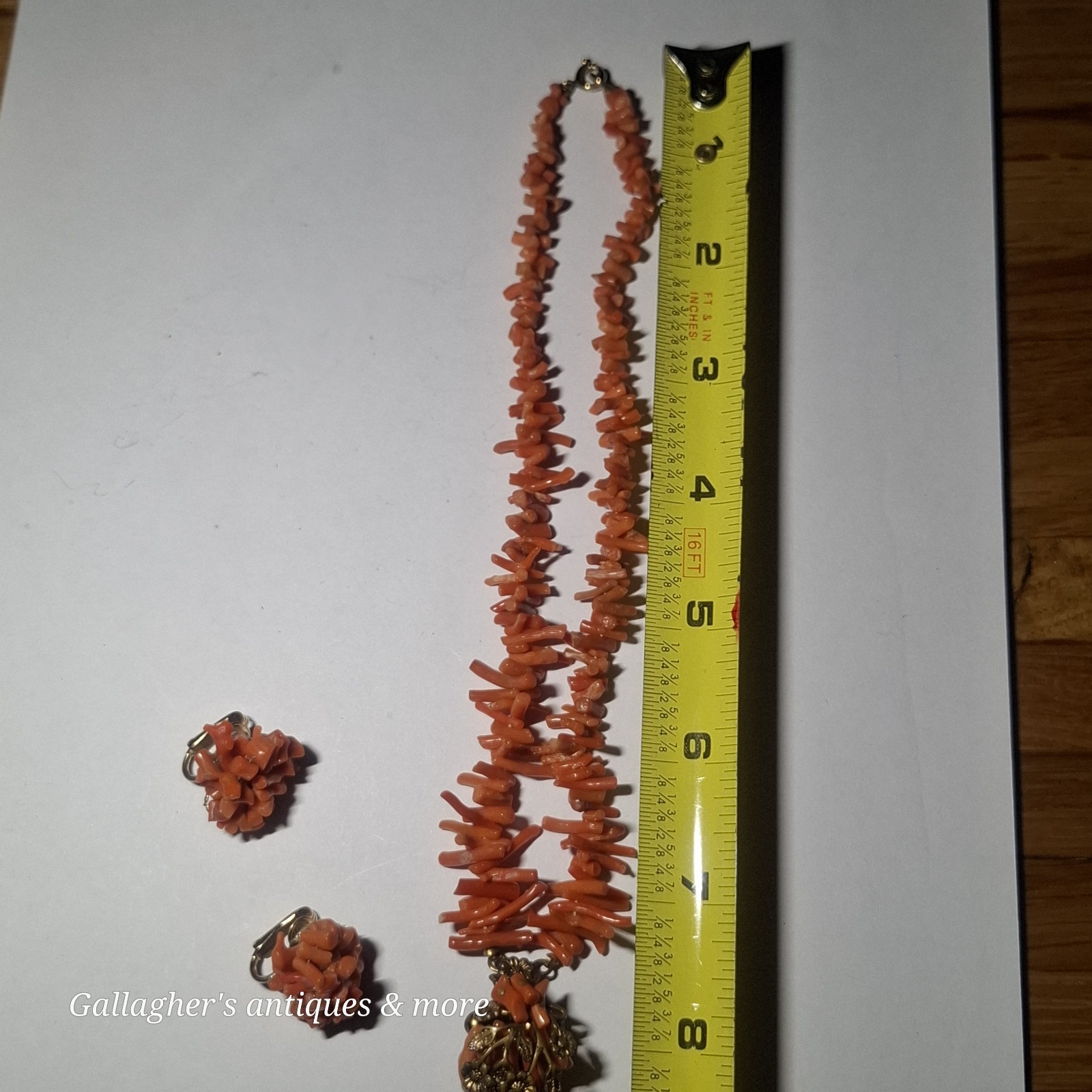 Beautiful Miriam Haskell Stick Pink Coral Necklace Grape Bunch Earrings Set 123