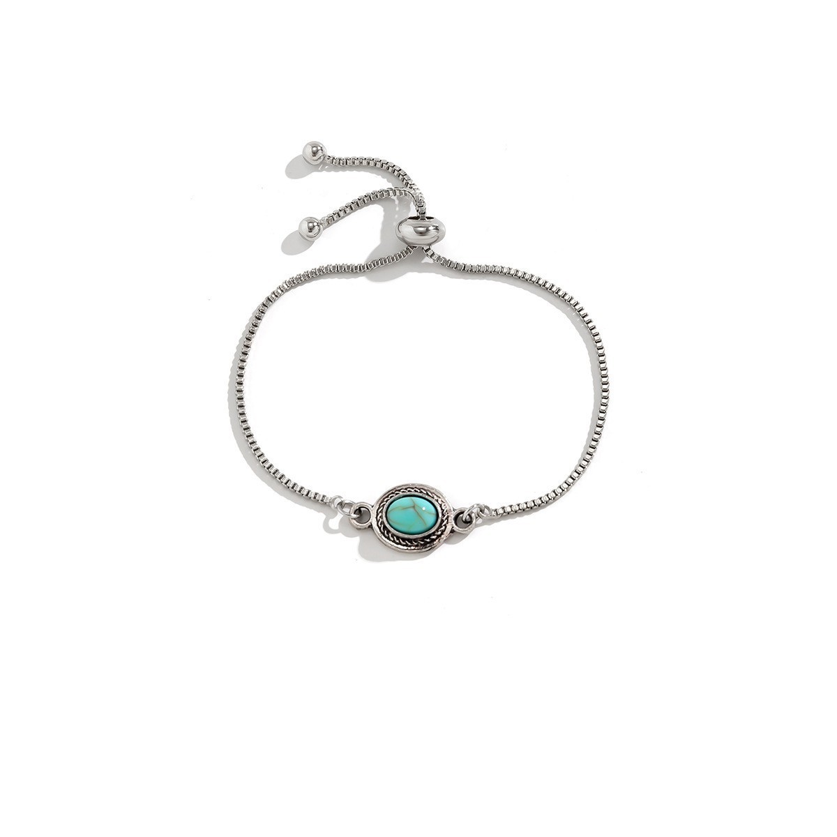 Adjustable Turquoise Antique Silver Bracelet for Women Vintage Boho Jewelry