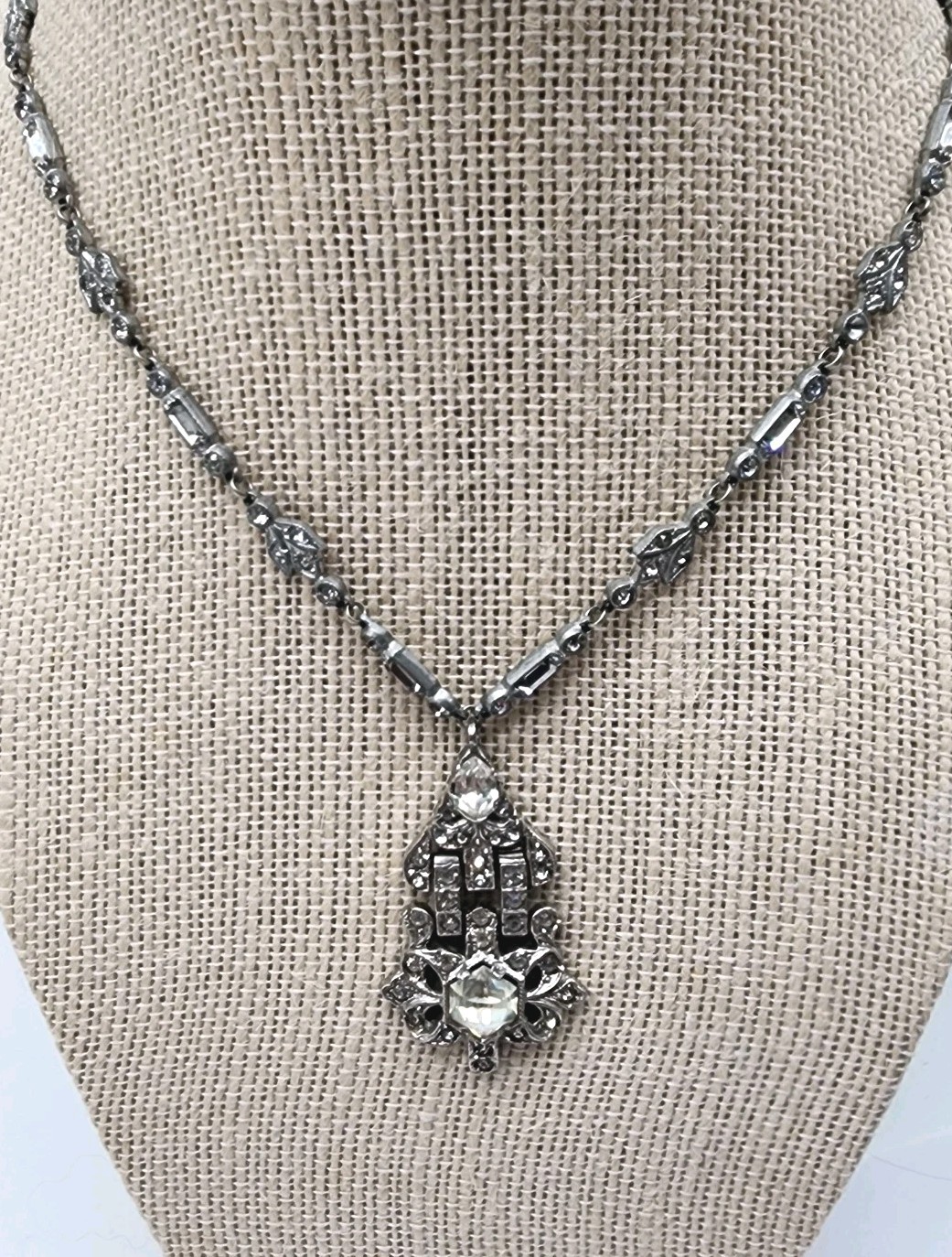 Art Deco Paste Rhinestone Festoon pendant Necklace 1920s antique