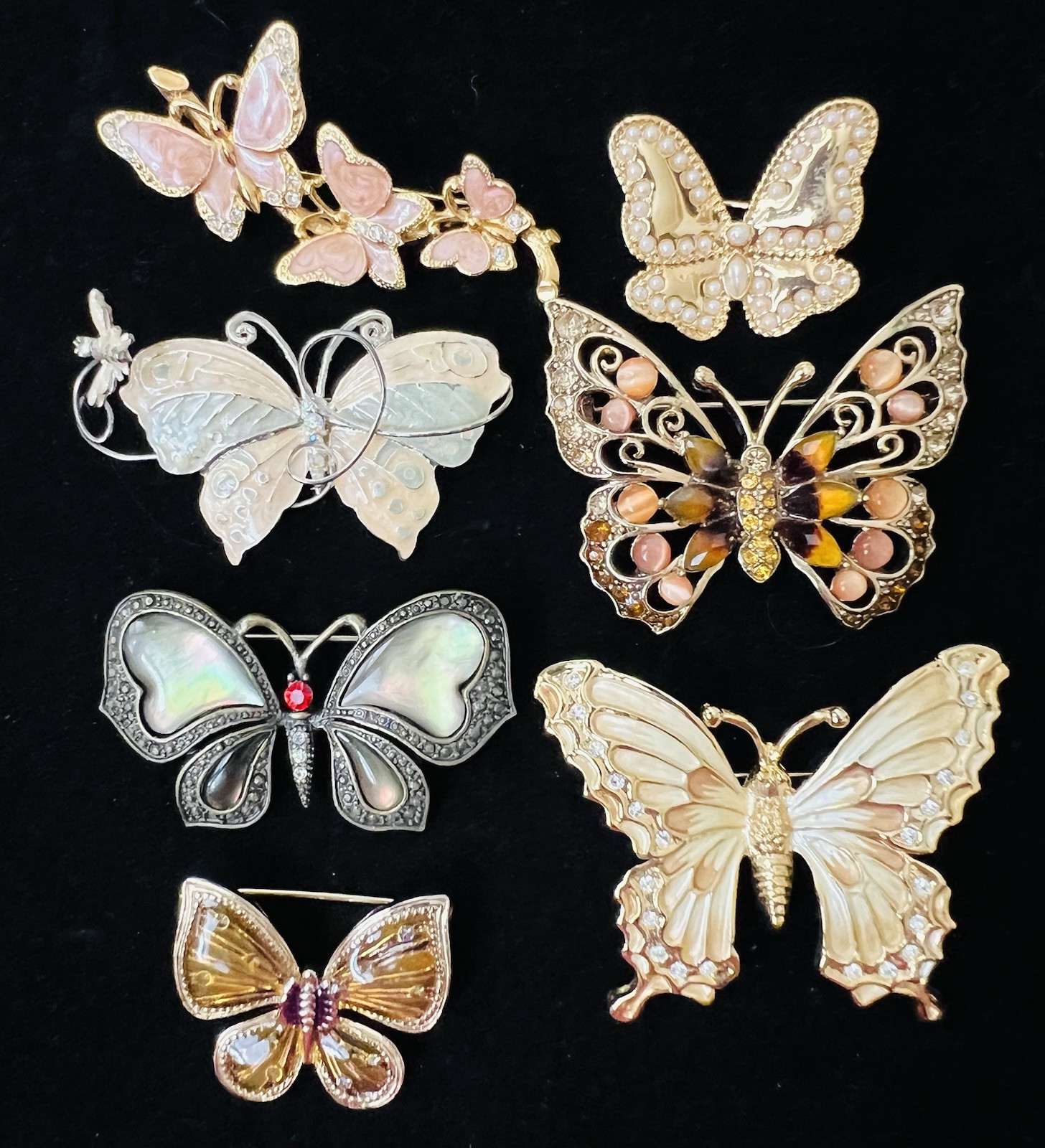 Lot 65 Vtg BUTTERFLY BROOCH Rhinestone Enamel 925 800 Silver GF Monet Trifari