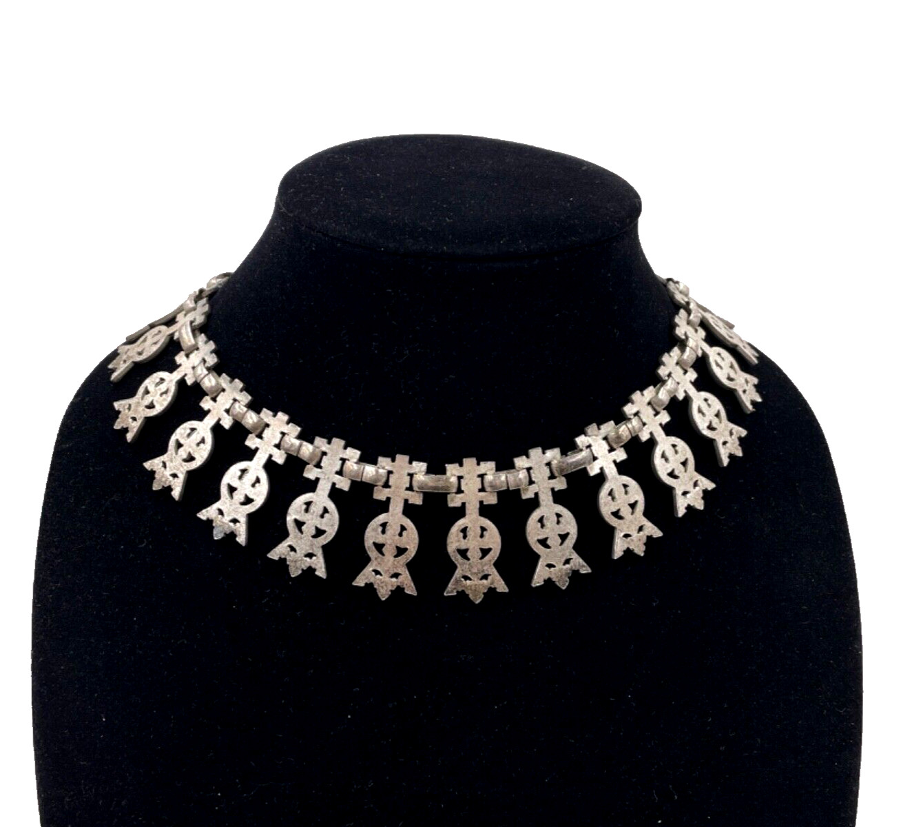MONET EARLY RARE JUGENDSTIL ART DECO IRON LACE NECKLACE SILVER CLR CHOKER SIGNED