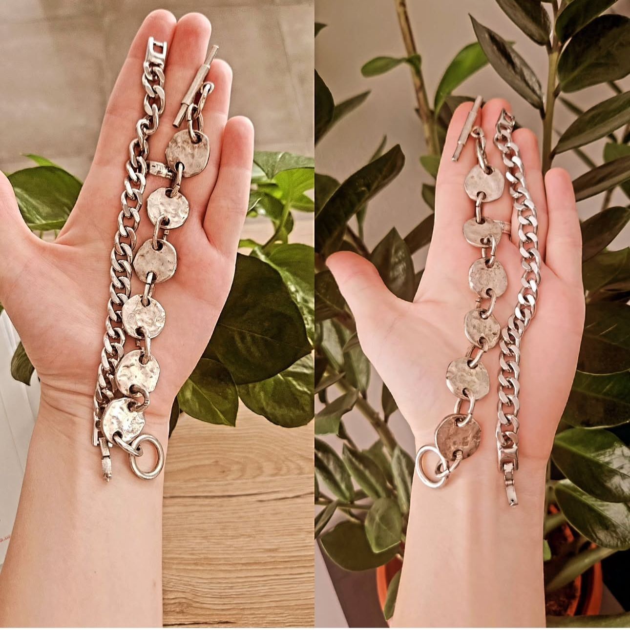 Vintage Monet Silver Tone Chain Bracelet (19cm) & Biche de Bere Brutalist (20cm)