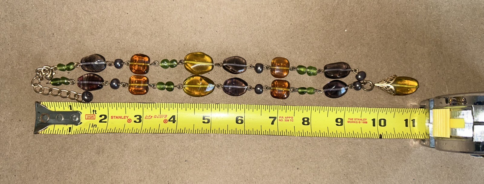 Vintage Glass Multicolor Beaded necklace 20-22″ Purple, Green, Amber, Yellow