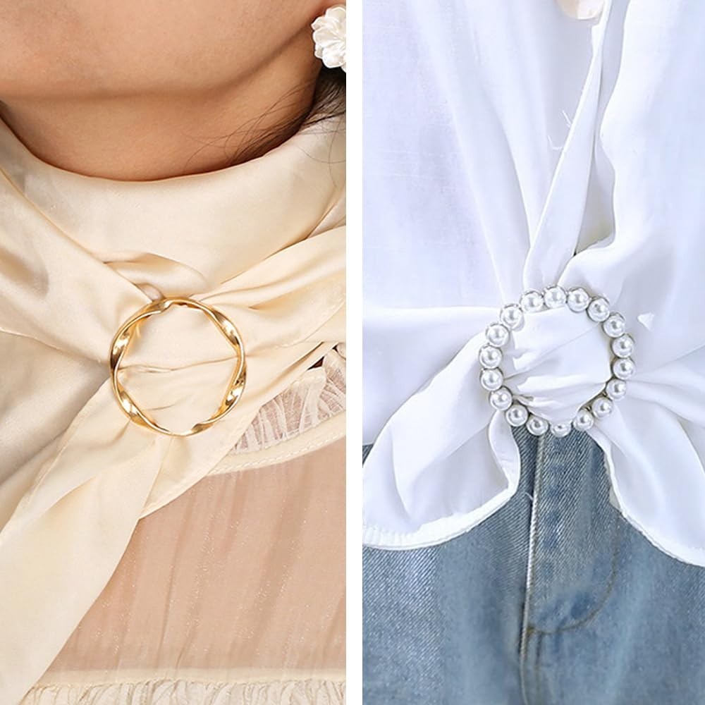 4PCS Metal Scarf Ring Clips – T-Shirt Tie Clips for Women, Fashion Shirt Buckle