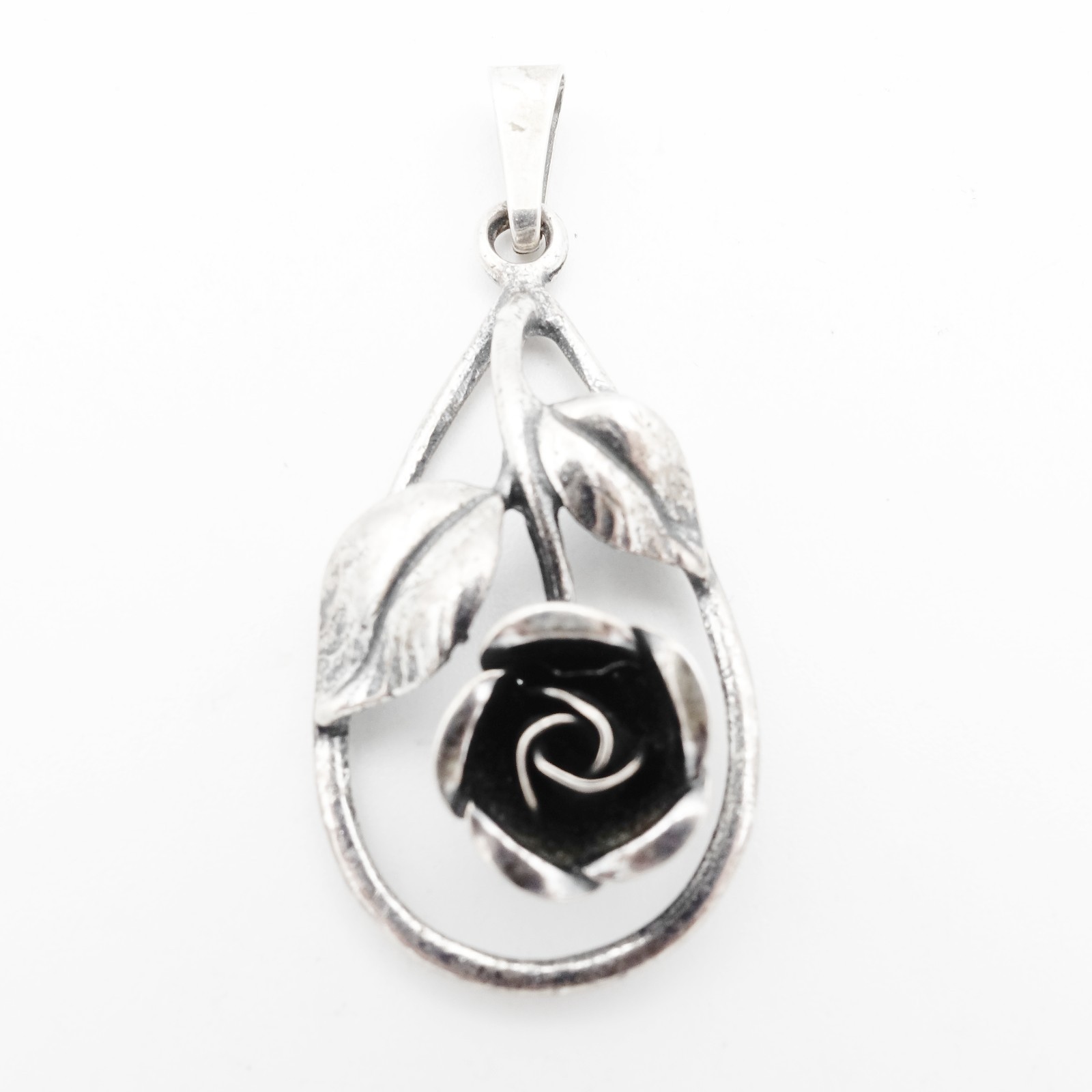 Vintage Signed Teka 825 Silver Rose Flower Pendant Theodor Klotz Germany
