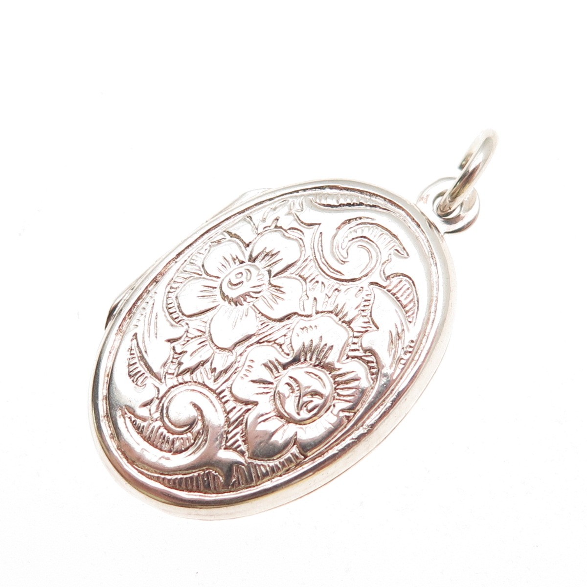 925 Sterling Silver Vintage Floral Repousse Locket Charm Pendant