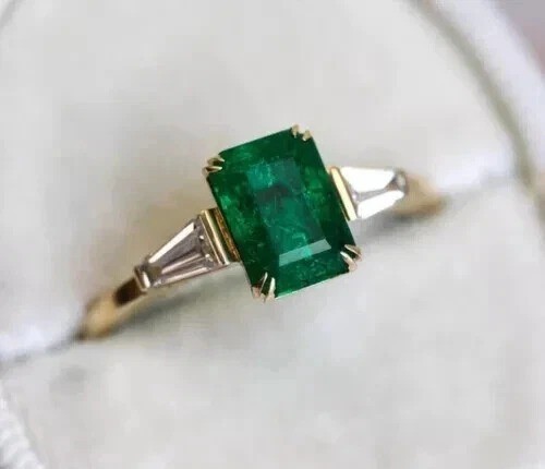 2.45Ct Art Deco Style Lab Created Green Emerald Wedding 925 Silver Wedding Ring