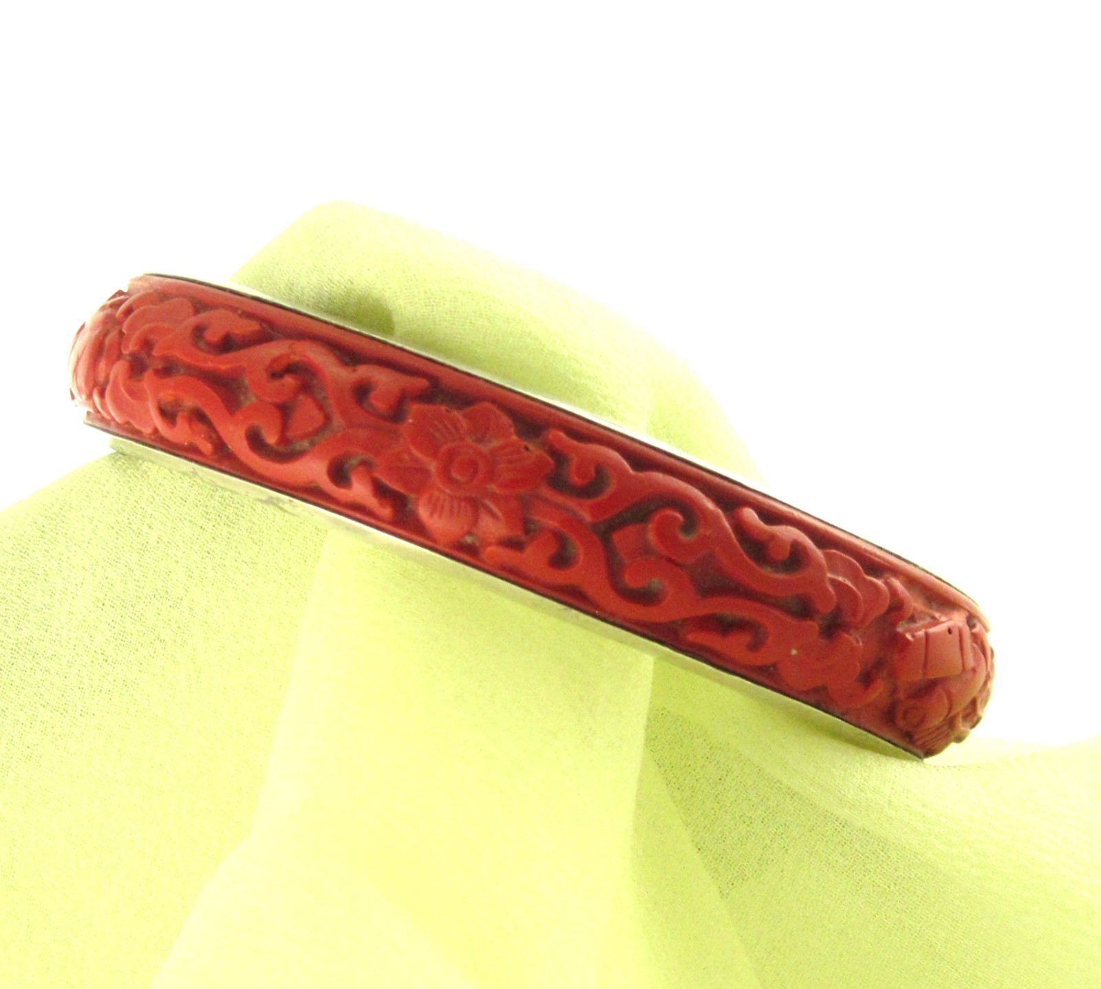Carved Chinese Cinnabar Bangle Bracelet BJ 925 Silver; Tea Ceremonial Service