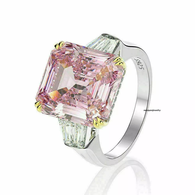 5.50 Ct Asscher Cut Elegant Natural Pink Sapphire & Diamond Ring 14K White Gold