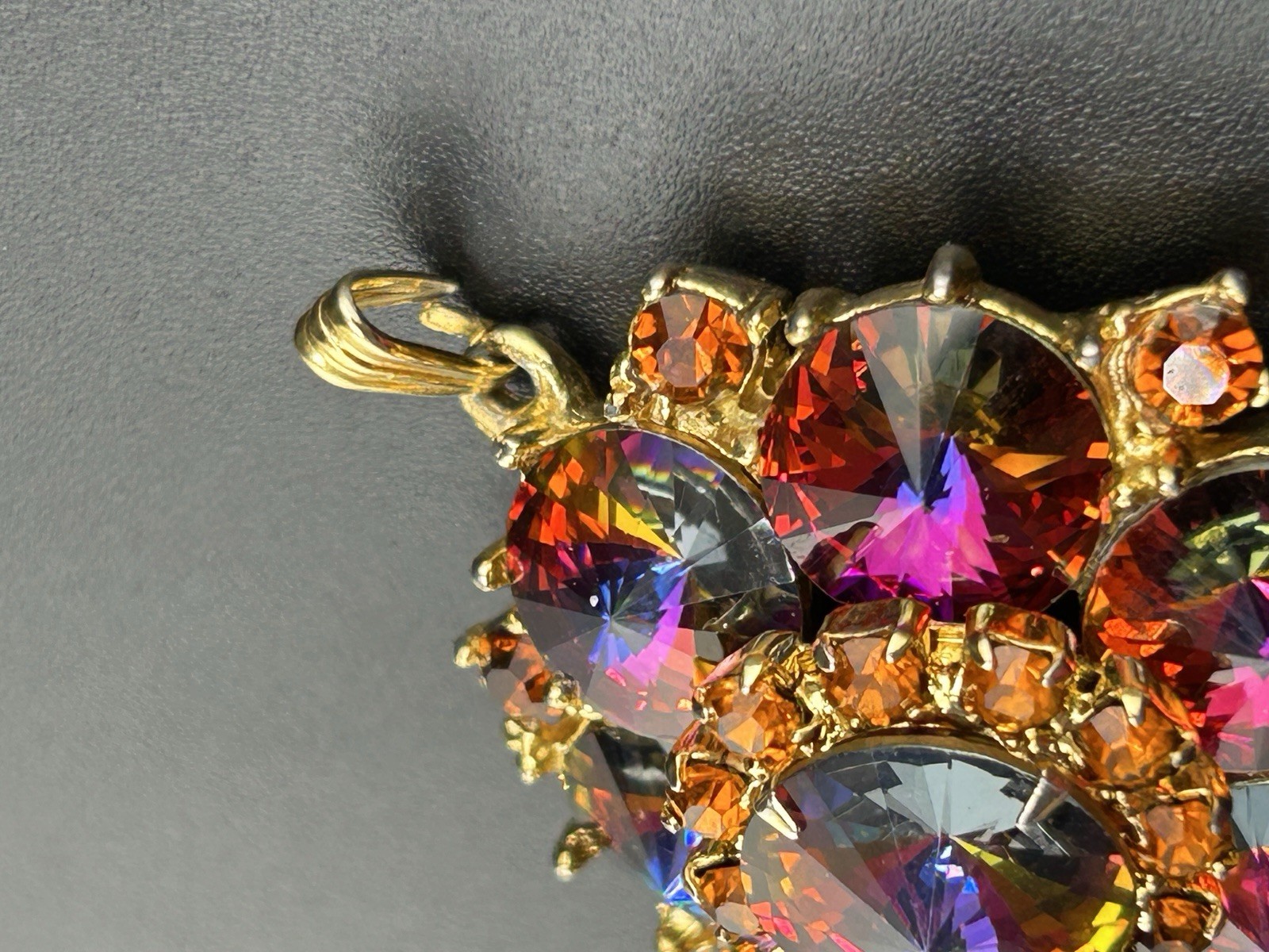 Vintage Edlee Watermelon Rivoli Gold Tone Dangle Pendant