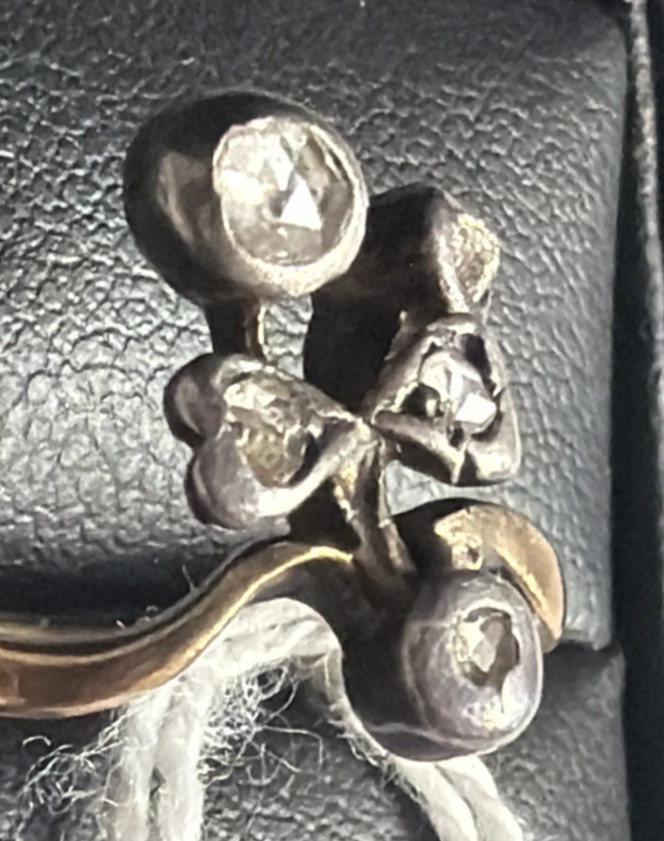 Antique 5 Rose Cut Diamond Ring 10ct Gold Old Family Stone Handmade 1880-1920