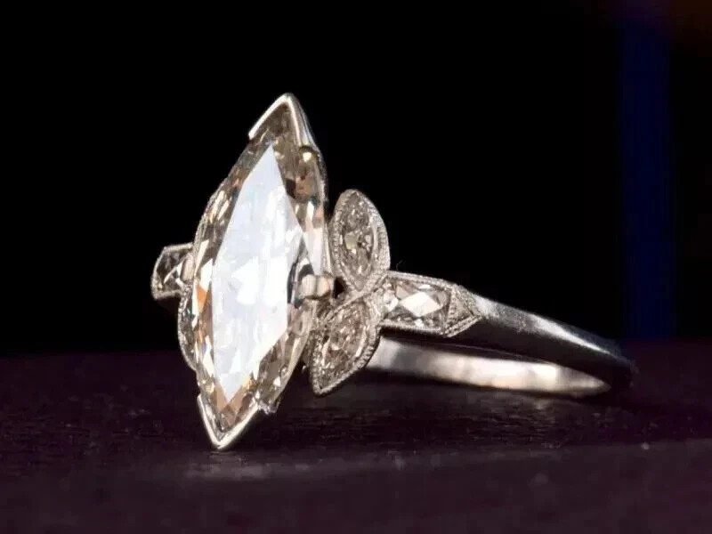 Art Deco Style 2.25Ct Lab Created Diamond Engagement 14K White Gold Finish Ring