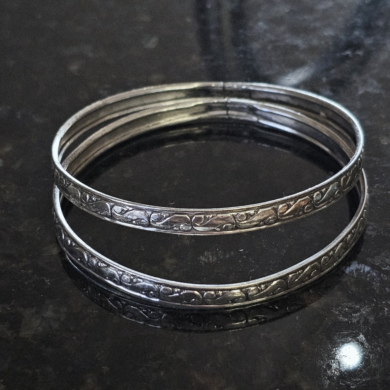 2 Danecraft Sterling Silver Bracelets S scroll 8″ Bangle Vintage