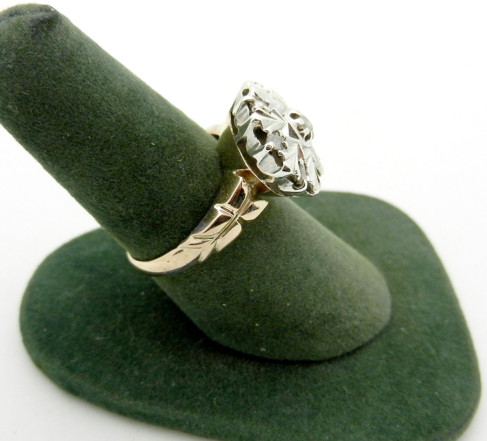 Antique Silver and 9kt Pink Gold and Rose Cut Diamond Ring size 7