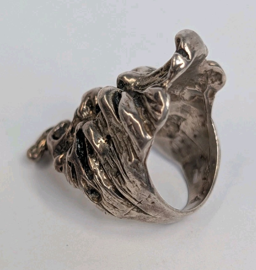 Unisex 60s Handmade Sterling Silver 999 Pagan Green Man Of The North Ring Sz 7