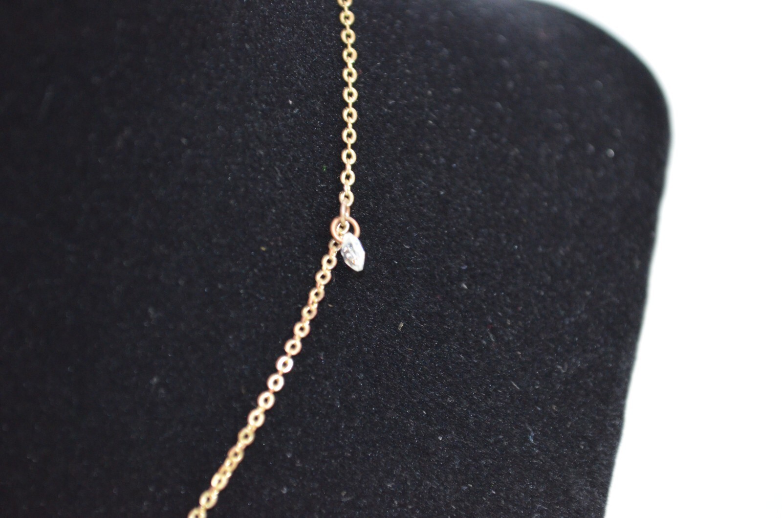 Gold Tone Necklace w/ Small Widely Spaced Clear Glass Faceted Beads 17.5″