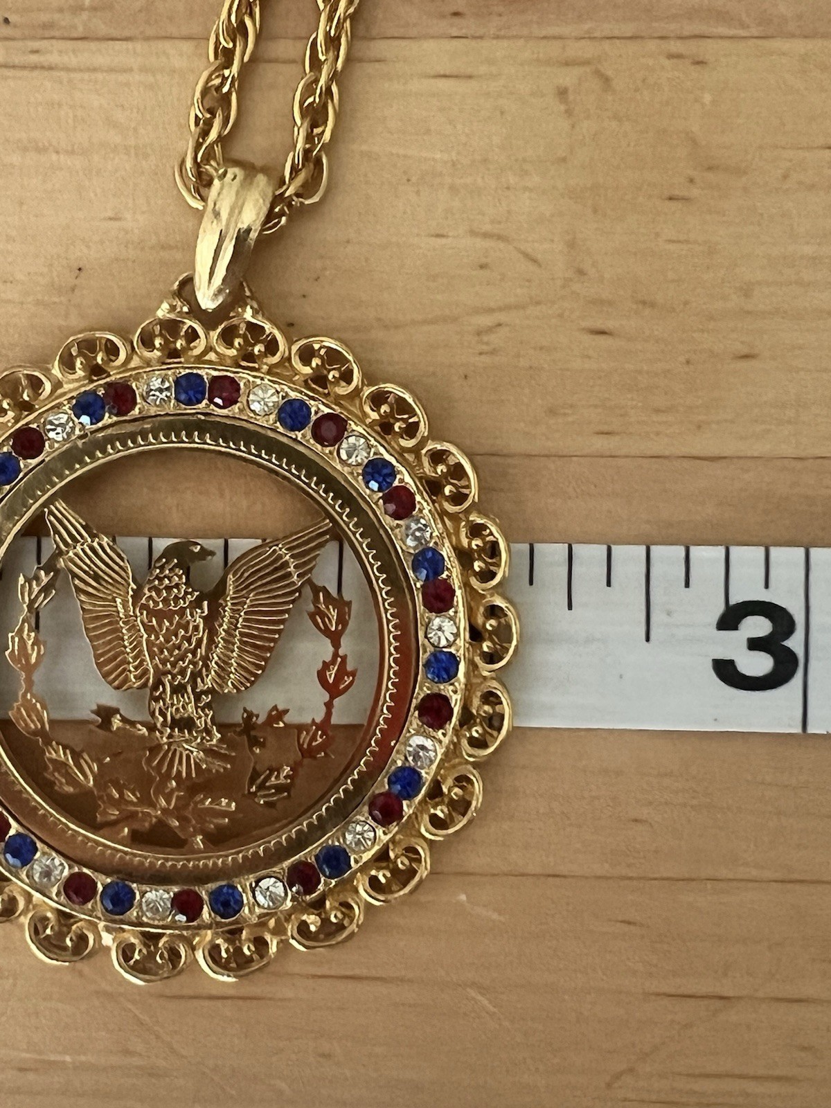 Vintage Patriotic AMERICAN EAGLE Red White Blue Rhinestone BICENTENNIAL NECKLACE