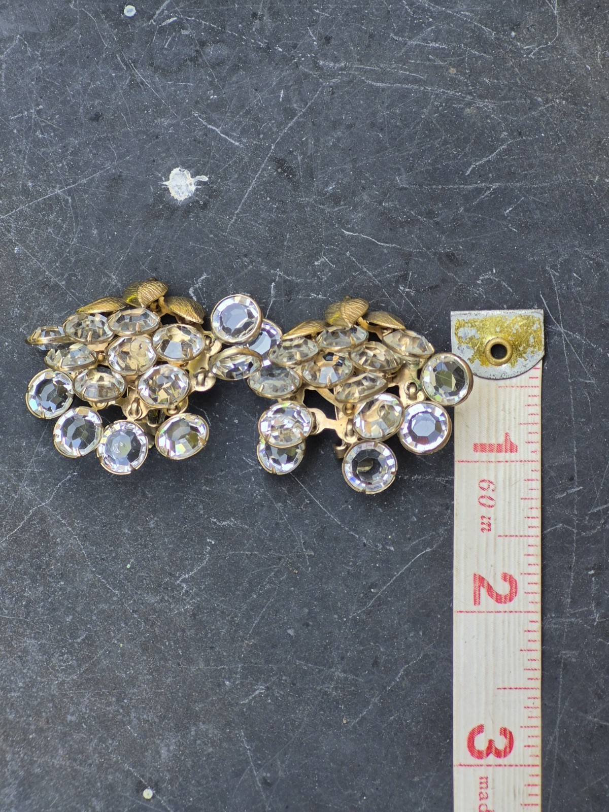 Vtg Estate Crystal Rhinestone Bezel Bedazzle Cluster Brooch Earrings Clip-On Set
