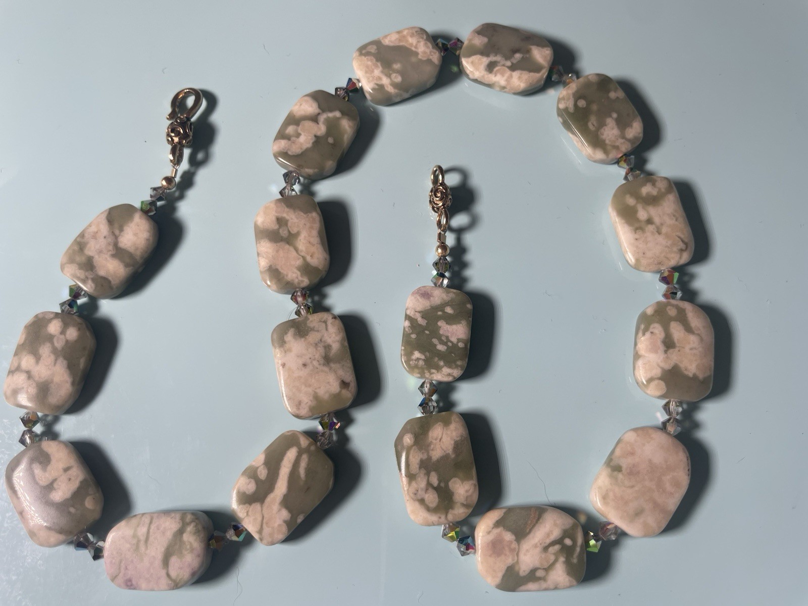 Vintage Brown Marbled Bead Long Necklace Faux Agate Acrylic Statement