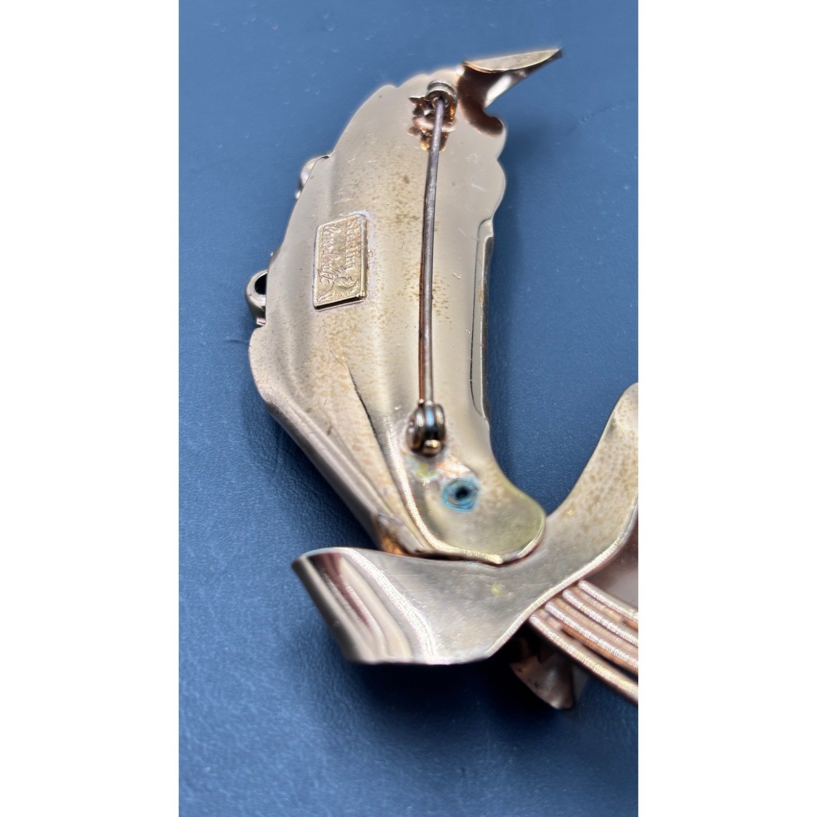 Vintage Coro Pegasus Sterling Silver Rose Gold Vermeil Green Floral Brooch 1940s