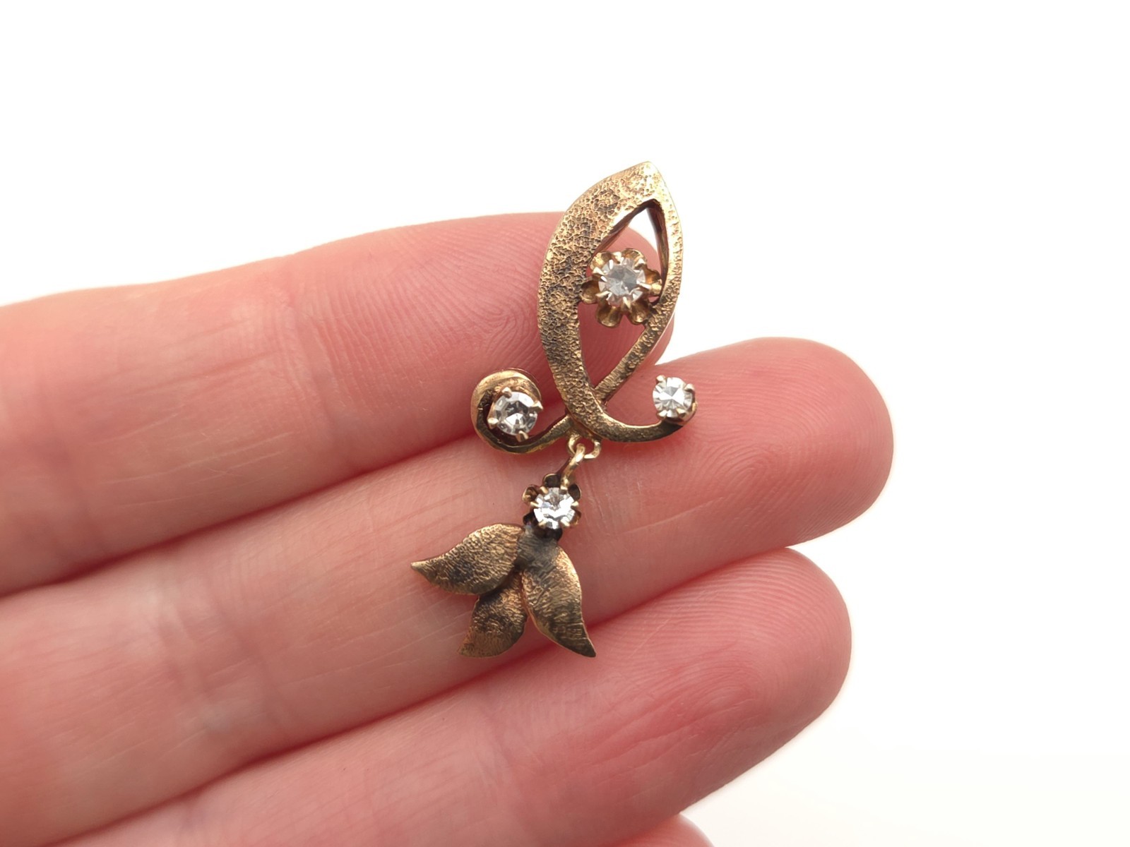 Vintage Antique Victorian 14K Solid Gold Multiple Diamond Leaf Dangle Pendant