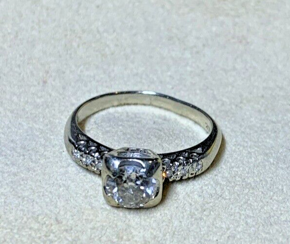 14k White Gold Solitaire Wedding Ring Antique .80-1ct Old Rose Cut Diamond