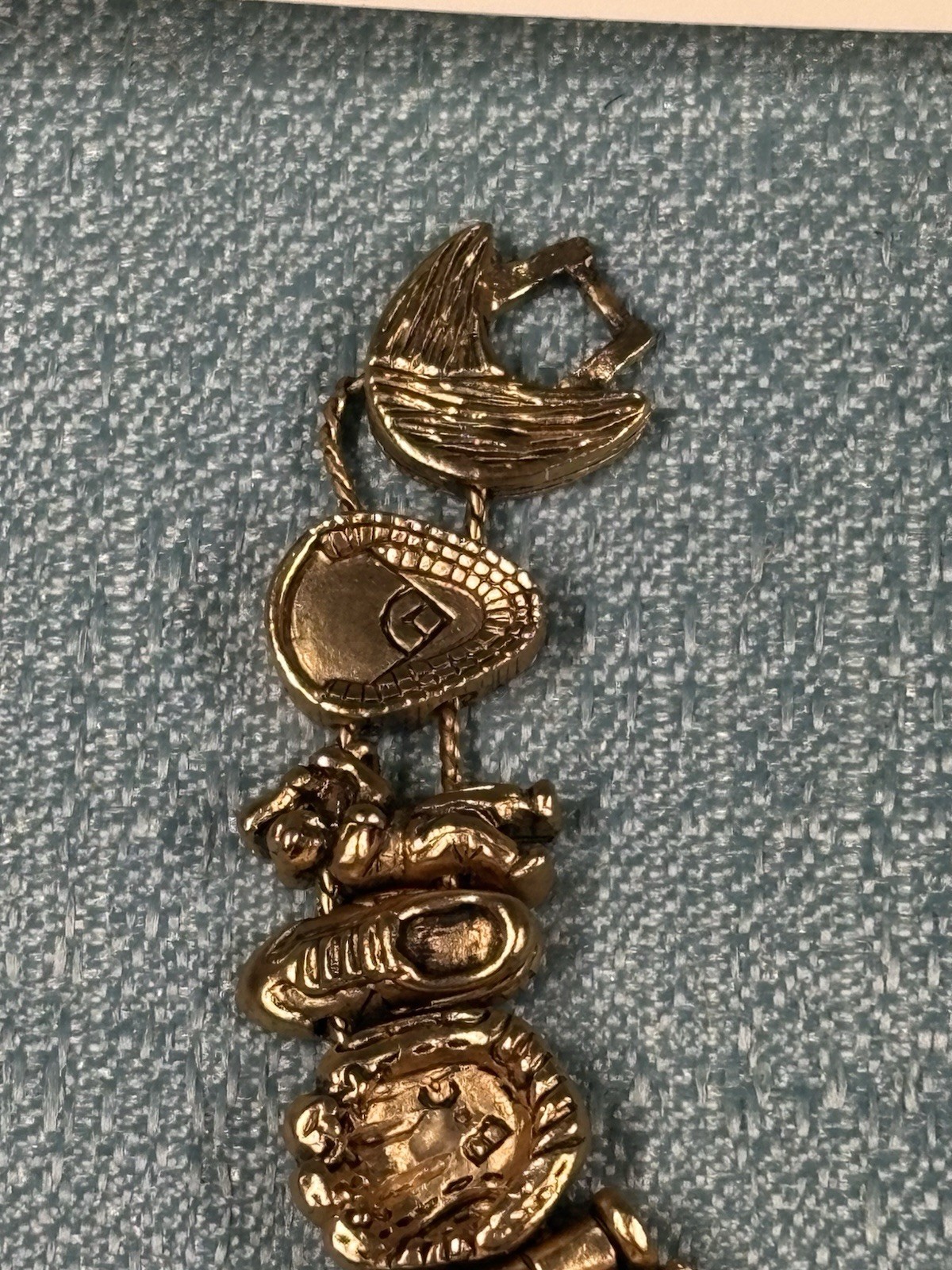 Vintage 1990’s TOFA Baseball Theme Bracelet Charms Gold Tone Made In Korea
